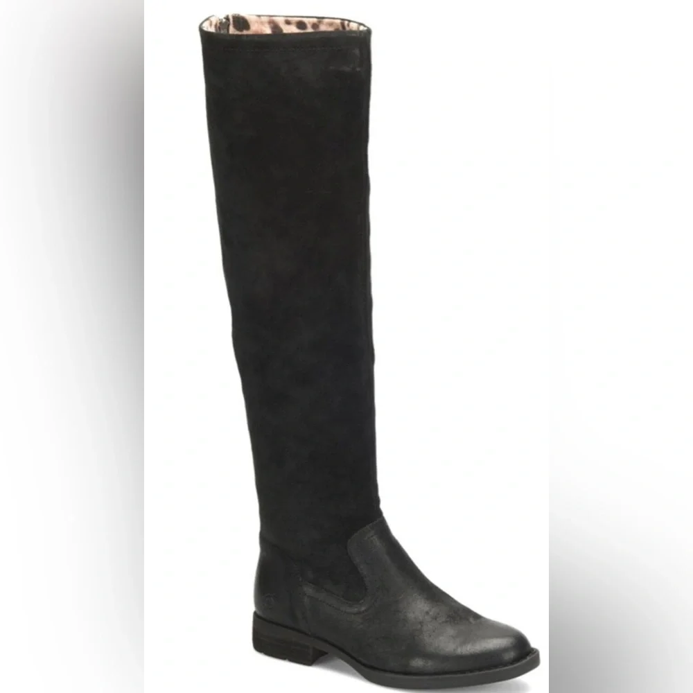 Born Women’s Borman Boots, size 6, distressed black, zip back. Knee high.